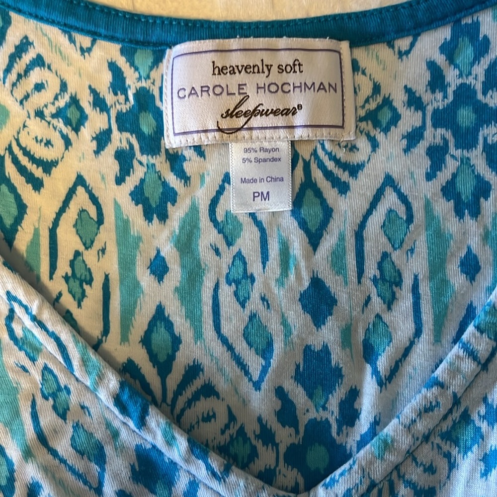 Midnight by Carole Hochman Blue & White Printed Sleeveless Maxi Nightgown - Picture 6 of 7